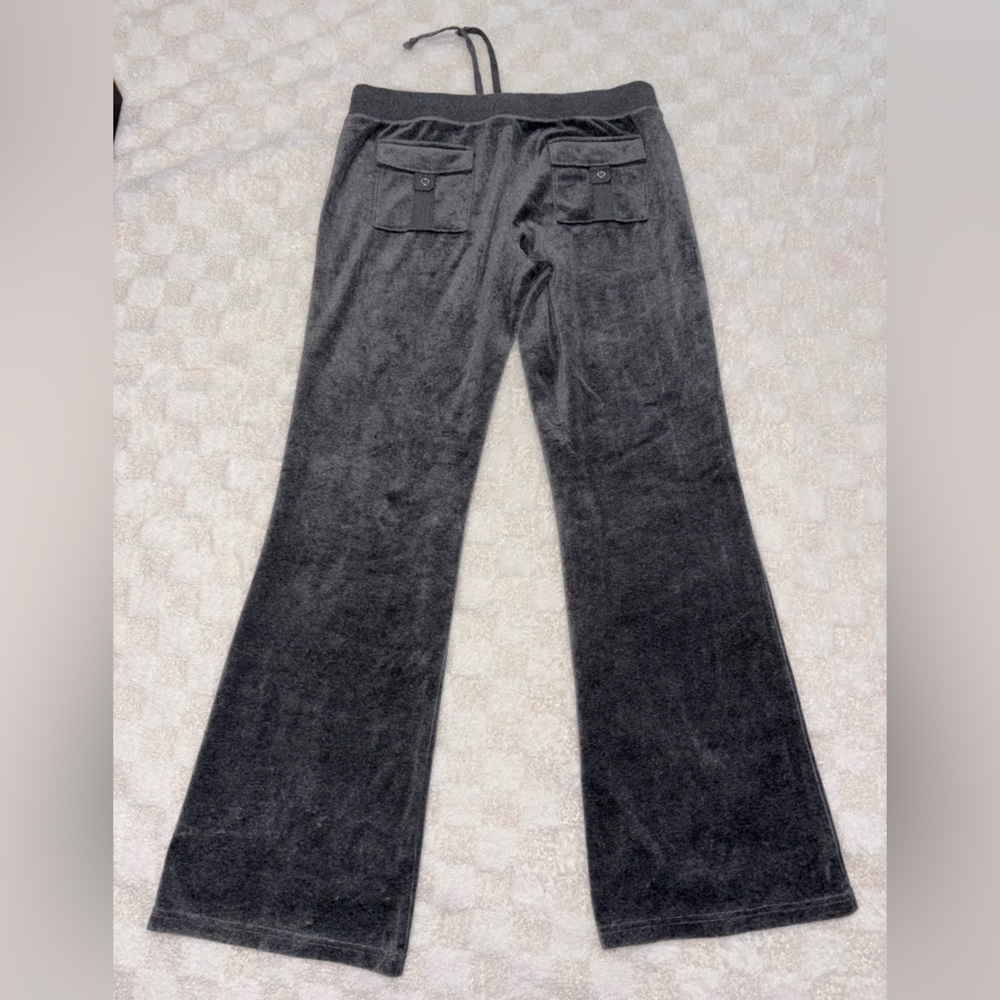 Juicy Couture Charcoal Gray Velour Trousers • Size Large - Picture 3 of 11